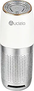 Aucleia Mini Portable Air Purifier with True H13 HEPA Filter, Car Air Purifier for Travel and Office to Remove Pet Hair and Odor Smoke Dust and Pollen, Aromatherapy Function White Gray