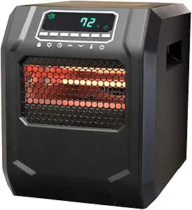 LIFESMART GLOBAL 1500 Watt 4 Element Portable Electric Infrared Quartz Bulb Room Heater for Indoor Use with 3 Heat Settings and Digital Panel - Black