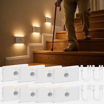 wowatt 3CCT Rechargeable Stair Lights Indoor, White Stairway Lights Indoor with Magnetic Mount, Dimmable Stair Lights Motion Sensor for Stairway, Hallway, Kitchen, Bathroom(8 Packs)