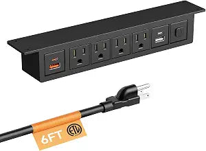 Under Desk Mountable Power Strip, 20W USB-C, 4 Outlets