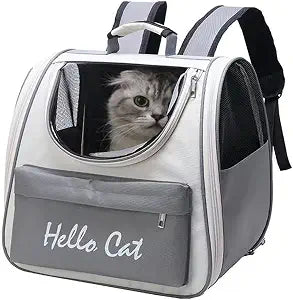 Cat &Dog Carrier Backpack, Pet Carrier with Transparent Window& Breathable Mesh Backpack for Small Dogs & Medium Cats Up to 15 Lbs, for Traveling, Hiking, Camping (Grey)
