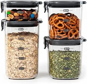 Progressive International ProKeeper+ 4-Piece Clear Plastic Modular Airtight Pantry Food/Snack Kitchen Storage Organization Container Canister Set