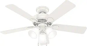 Hunter 44 inch Indoor Ceiling Fan with LED Lights - White Ceiling Fan with Pull Chain, For Bedroom, Living Room, or Kitchen, Standard Mount, No Remote, 5 Blades - Swanson 50885, Fresh White