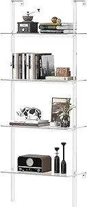 Acrylic Ladder Bookshelf, 4-Tier Clear Wall Mounted Bookshelf with Open Shelves, Multipurpose Bookcase for Living Room, Bathroom, Office, Modern, 11.6" D x 23.4" W x 59.4" H