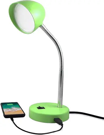 MaxLite LED Desk Lamp with USB Charging Port, Green Desk Lamp, Adjustable Neck, On/Off Switch, Modern Table Lamp for Reading, Work or School, Warm Gentle Light