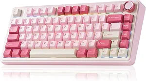 AULA F75 Wireless Keyboard, 75% Gaming Keyboard Hot Swappable with Creamy Sound,Bluetooth/2.4GHz/USB-C,Custom RGB Mechanical Keyboard for PC Gamer - Pink