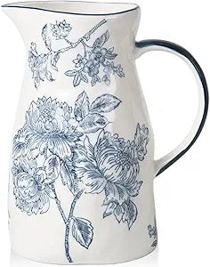 Ceramic Pitcher Vase, Blue and White Jug for Home Decor, Chinoiserie Vase Decor, Decorative Pitcher with Handle