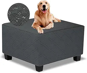 Ottoman Cover Square,Waterproof Square Ottoman Covers Thick Slipcover for Living Room,Washable Storage Footstool Furniture Protector for Dogs,Pets,Charcoal Grey,X-Large