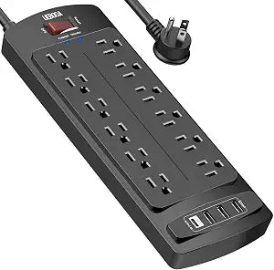 Surge Protector Power Strip - UEBOOA 12 AC Outlets and 4 USB Ports, 6 Feet Extension Cord(2700 Joules) for Home, Office, Dorm Essentials, ETL Listed, Black