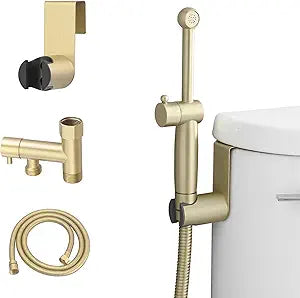 Handheld Bidet Sprayer for Toilet, Handheld Sprayer Attachment for Toilet with Adjustable Pressure Control Brushed Gold Bathroom Fixture Bidet Sprayer Sets, Brass