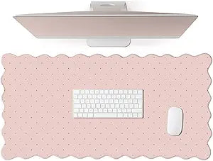 Cute Pink Scalloped Desk Mat with Polka Dot Large Mouse Pad Computer Mat Aesthetic Keyboard Mat for Desktop Laptop Protector for Office & Home 31" x 15.7"