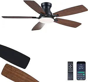 JSAITEE Ceiling Fan with Lights and Remote Control - 46In Flush Mount Ceiling Fan with 3CCT Dimmable, 6 Wind Speeds and Timing, Low Profile Fan for Modern Bedroom, Kitchen, Living Room