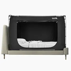 YAVIL Bed Tent Bed Canopy Queen Size, Portable Sleeping Tents Dream Tents Indoor for Kids and Adult, Blackout 93% Breathable Privacy Space on Bed with Three Doors (Mattress Not Included)