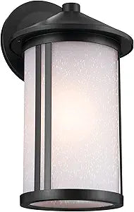 Kichler Lombard Outdoor Wall Sconce, 1-Light Modern Industrial Exterior Wall Light with Etched Seeded Glass in Black, (16.5" H x 9" W)