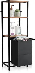 Tilt-Out Laundry Hamper with Shelf  3 Tier Laundry Organizer with Waterproof Fabric Bin | Freestanding Storage Cabinet with Hooks for Bathroom & Bedroom