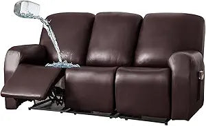 JOKIVTOU 1/2/3 Seats PU Leather Stretch Recliner Cover Sofa Cover with Side Pockets Waterproof Slipcover Recliner Couch Cover Furniture Protector with Elastic Bottom Living Room
