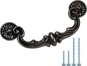 6-Pack 6" Hole Center Large Drop-Down Bail Dresser Pull Handle Bail Drawer Pull Swing Drawer Pulls Rustic Vintage Style Antique Black Bronze Kitchen Cabinet Hardware 7.3" Total Length (6)