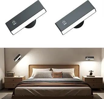 Wireless Wall Sconces 2 Pack, Rechargeable Reading Light for Bed Dimmable