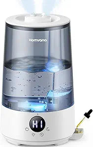 Homvana Humidifiers for Bedroom Home, 3.6 L Cool Mist Top-Fill 34H Super Long Time, Quiet 23dB, Baby Humidifier, Oil Diffuser for Large Room, House, Plant, Nursery, Office, BPA FREE, Ultrasonic (Grey)