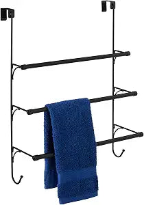 Amazon Basics Over-the-Door Towel Rack with Hooks, 19.3W x 6.6D x 24.8H inch, Black