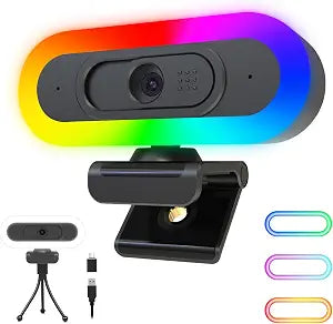 ToLuLu 2K Streaming Webcam Web Cam, LED RGB Webcam with Microphone & Light