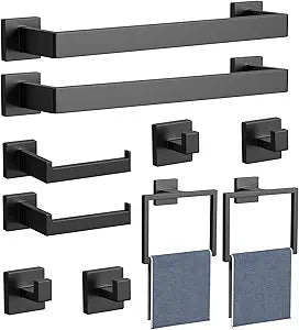 10-Pieces Matte Black Bathroom Accessories Set, 16 Inch Bath Towel Bar Set, SUS 304 Stainless Steel Bathroom Hardware Set, Towel Holder, Towel Racks for Bathroom Wall Mounted