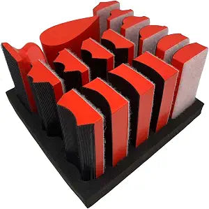 Hand Sanding Block Set of 16,Interchangeable Assorted Contoured Profile Sanding Pad Kit,Hook and Loop Abrasive Sanding Chassis for Sand Wood Furniture, Auto Paint and Crafts,Red