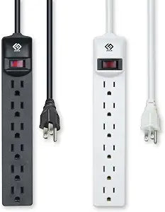 OSKOS Power Strip, 6 outlets, 6FT Extension Cord, UL Listed, 2 Pack, 15A Circuit Breaker, Wall Mountable.