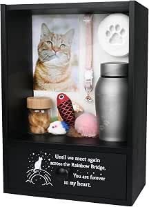 Pet Memorial Shadow Box Keepsake 9.2x13 Cat Memorial Gifts for Loss of Cat Death Sympathy Remembrance Bereavement Gift Large Pet Memory Box Frame Display Case with Deep Rainbow Bridge Drawer
