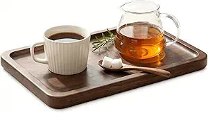 Solid Walnut Small Serving Tray - 11.81" x 7.8" x 0.79" One Piece Walnut Tray 1/4 deep for Coffee Table, Breakfast,Bathroom Vanity, Perfume Display,Home Decor, Natural Finish, No Glue Joints