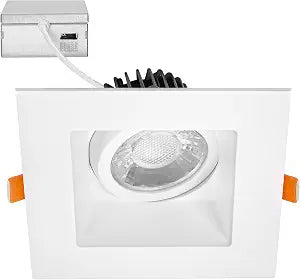 Maxxima 4" Anti-Glare LED Square Gimbal Downlight, 1100 Lumens, 5CCT, White