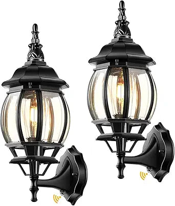 VIANIS Outdoor Garage Lights Wall Mount, Dusk to Dawn LED Outdoor Lighting Wall Lanterns for Porch, Black Exterior Light Fixture, Waterproof Outdoor Sconce Lights, Outside Light for House 2 Packs