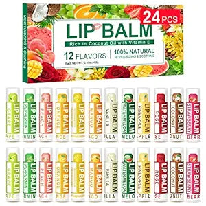 DMSKY 24 Pack Lip Balm Bulk, 12 Flavors, Natural