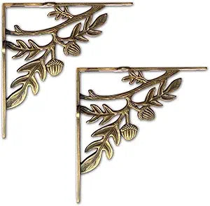NACH Decorative Shelf Brackets, 2 Pack of 9 x 2.2 x 9 inch, Gold Cast Iron Rustic Shelf Brackets - Metal Shelf Brackets for Wall - Rustic Tree Branch Shelf Bracket
