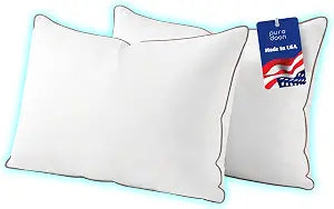 puredown Made in USA Goose Feather Down Pillows, Standard Size Set of 2, 100% Cotton Cover, Bed Feather Pillows for Sleepering