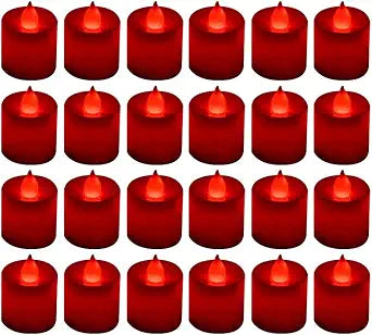 LANKER 24 Pack Flameless Led Tea Lights Candles, Flickering Red Candles (Red)