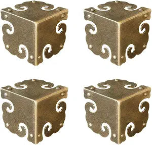 4Pcs Vintage Pure Brass Corner Protectors Antique Hardware Desk Edge Wooden Jewelry Gift Box Cabinet Three Sides Full Encase Corner Guard (Antique Bronze)