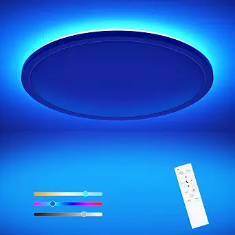 Annaror RGB Flush Mount LED Ceiling Light Fixture with Remote, 24W 2400LM 3000K-6500K Adjustable Ceiling Lighting with Color Changing Backlight for Bedroom Kids Room Living Room 12Inch White