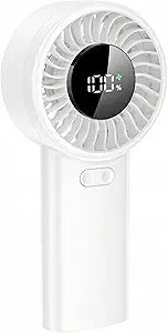 Handheld Portable Fan, 6000mAh Rechargeable Mini Fan, 100 Speeds Adjustable 45dB Quiet Personal Fan with LED Display, 2500-6000RPM Turbo Cooling Fan for Travel Office Camping Makeup White