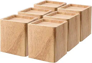 6 Pack Wood Bed Risers, 4 Inch Natural Square Dark Wood Furniture Lifters, Heavy Duty Wood Extenders for Beds, Tables, Sofas, Dressers, Bookcases, Create Storage Space