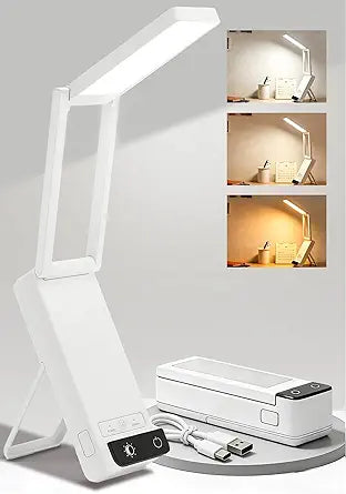 EZVALO Rechargeable Desk Lamp, 6000mAh Cordless Table Lamp, Portable Desk Lamp for Craft, Reading, Puzzle, Dorm, Office - Timer, 3CCT, Dimmable, Foldable, White