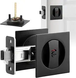 Pocket Door Lock, Square Privacy Pocket Door Hardware Pull, Matte Black