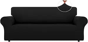 LURKA Stretch Oversized Sofa Slipcovers 1 Piece Couch Covers for 3 Cushion Couch Sofa Furniture Protector Full Sofa Covers with Elastic Bottom for Kids and Pet (X-Large, Black)