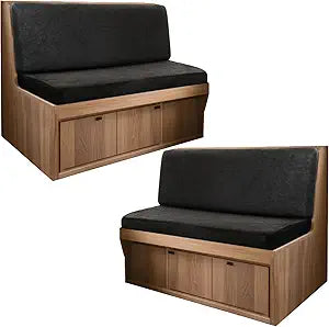 4PCS Leather Look RV Dinette Cushion Covers, Stretchable Camper Cushion Covers Washable Rv Seat Covers Furniture Protector Rv Covers with 2 Black Backrest Cover & 2 Bench Cover