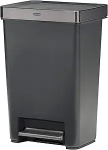 Rubbermaid Premier Series III Step-On Trash Can for Home and Kitchen, with Stainless Steel Rim, 12.4 Gallon, Charcoal, for Home/Kitchen/Garage/Apartment/Office