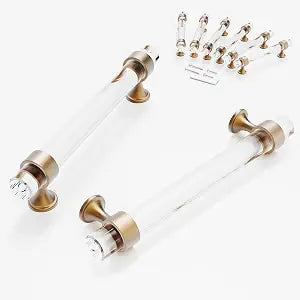 6 Pack Champagne Bronze Crystal Glass Cabinet Pulls, 128mm (5 Inch)
