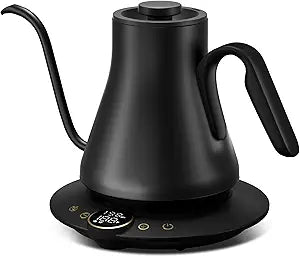 INTASTING Gooseneck Electric Kettle with 1 Temperature Control for Pour Over Coffee & Tea, Quick Heating, BPA-Free Stainless Steel, Built-in Brew Timer, 1500W/0.9L (Ebony Black)
