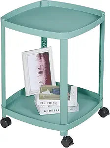 VECELO Rolling End Side Table with Lockable Wheels, 2Tier Plastic Mobile Sofa Side Table, Small Nightstand Storage Cart for Living Room Bedroom Bathroom, 1 PCS, Mint Green