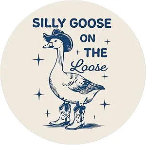 Funny Silly Goose Round Mouse Pad, Silly Goose On The Loose Funny Kawaii Mouse Pad, Anime Mousepad, Cute Office Desk Accessories for Women, New Home Gift Ideas 8.7x8.7 Inch