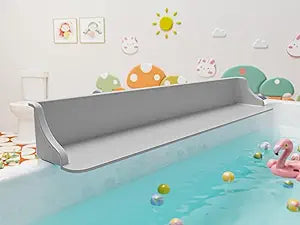 Cushore 3-Ft Bathtub Splash Guard PlayPad with Strong Suction Cups, Toy Tray Caddy Holder Storage, No-Leak, Mess-Free Bath Time for Kids, Grey